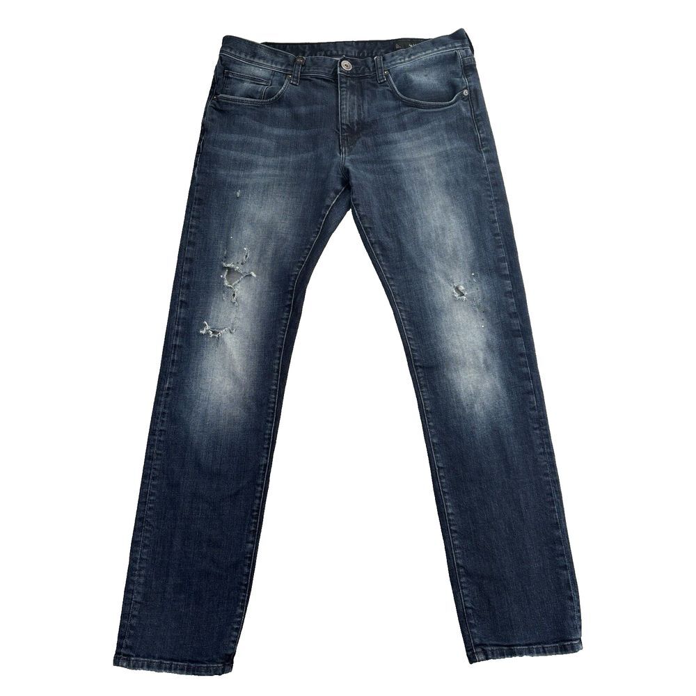 Armani‎ Exchange Jeans Mens 34 X 30 Blue J13 Slim Denim Dark Wash Distressed